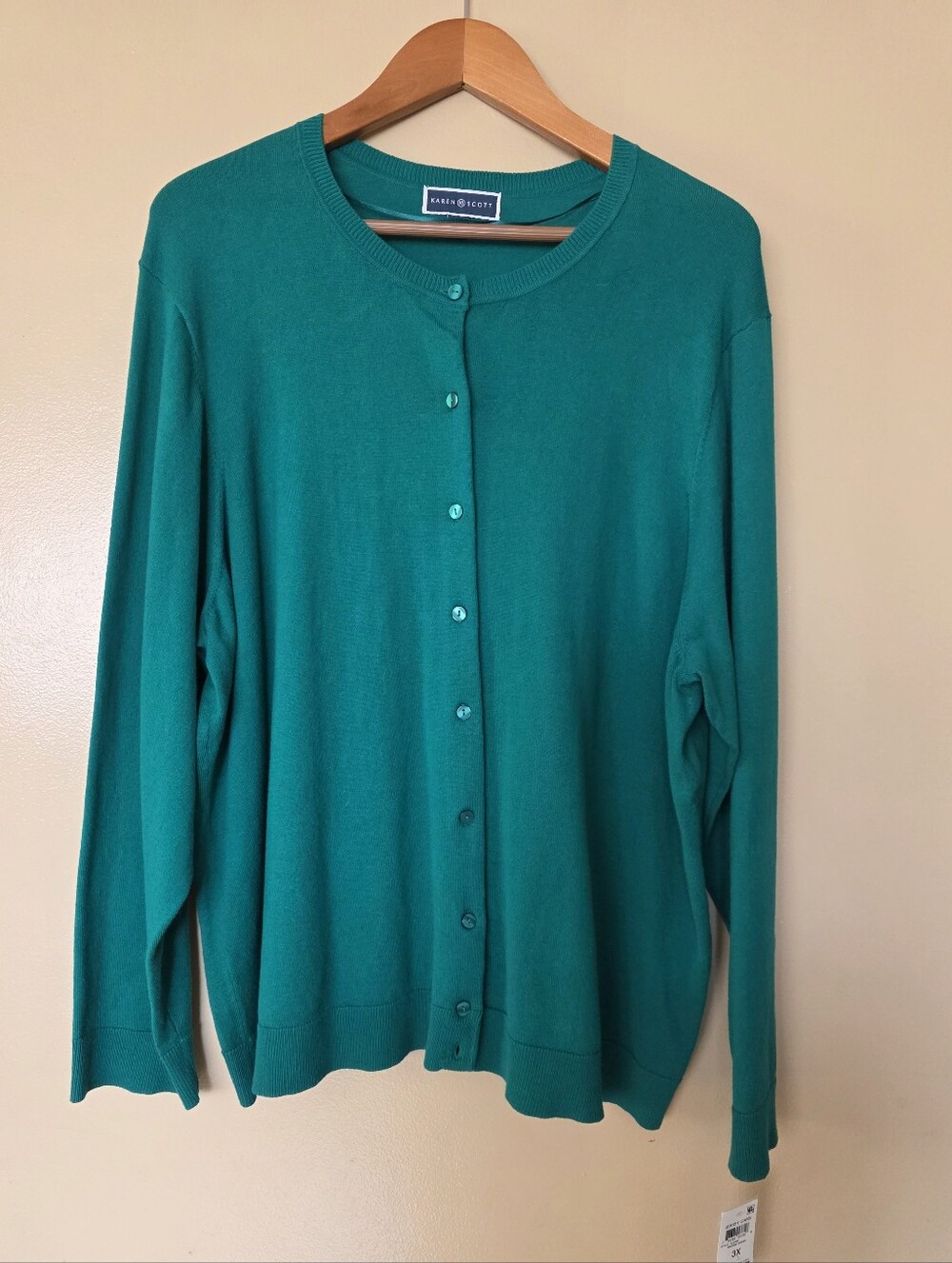Karen Scott Emerald Green Cardigan Sweater 3X Lightweight Layering Careerwear